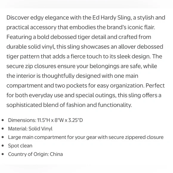 🔥NEW Ed Hardy Women's Lizzy Tiger Over-the-Shoulder Sling Bag. - Picture 5 of 5